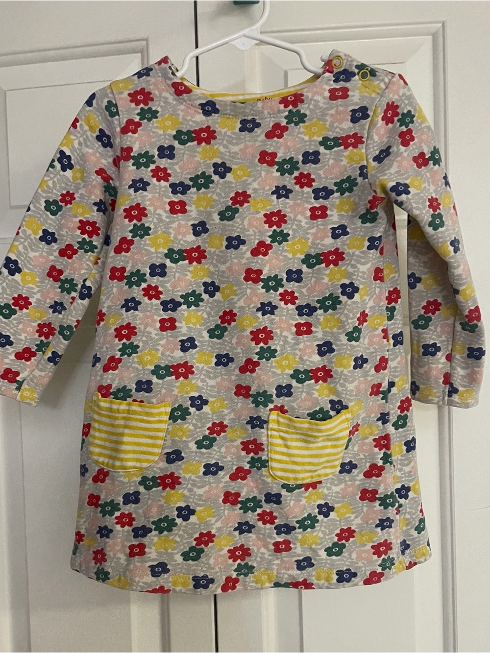 Girls' Floral Pocket Long-Sleeve Dress in Multi-Color